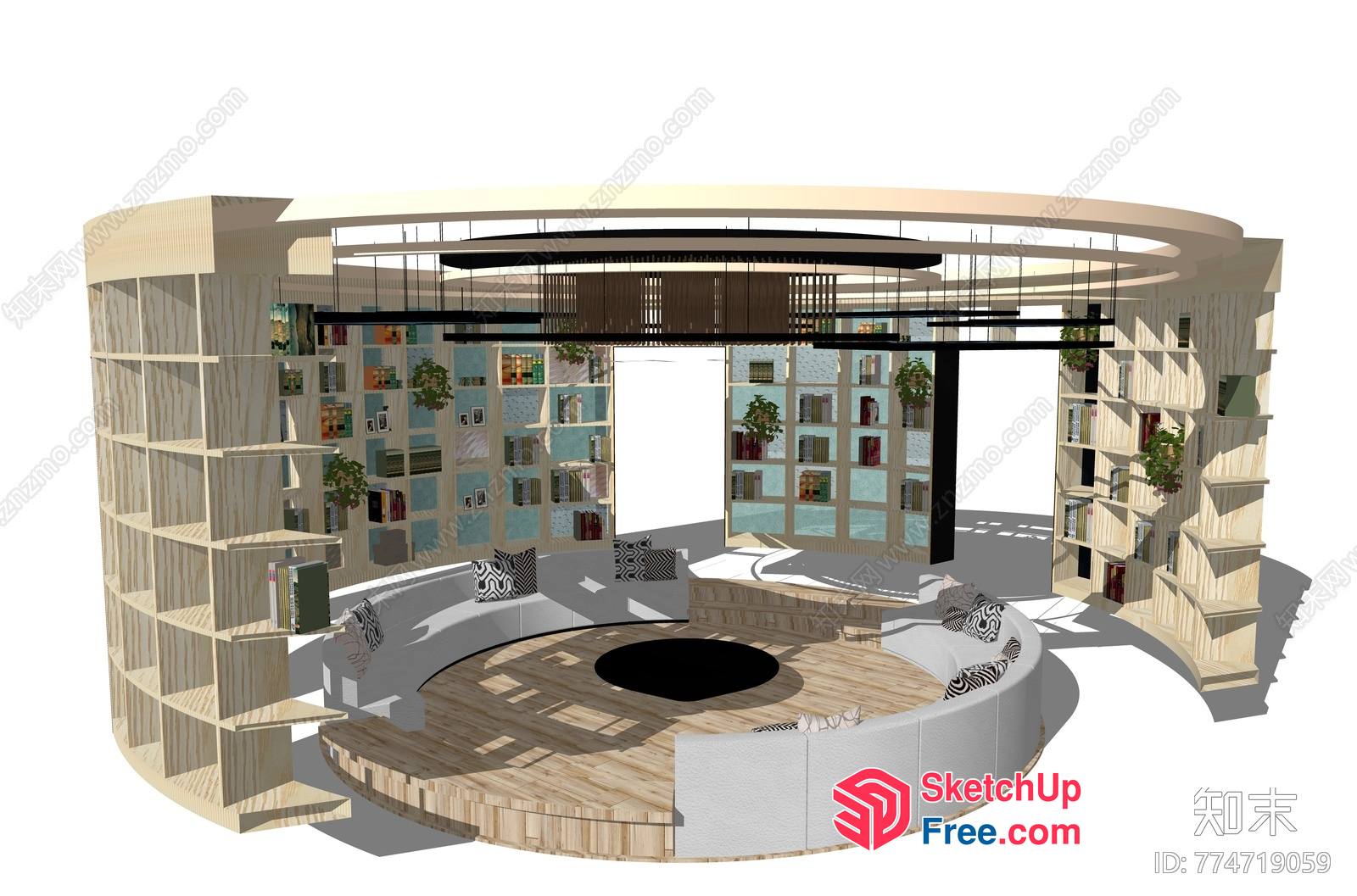 Circular Bookshelf And Seating Area 3D SketchUp File