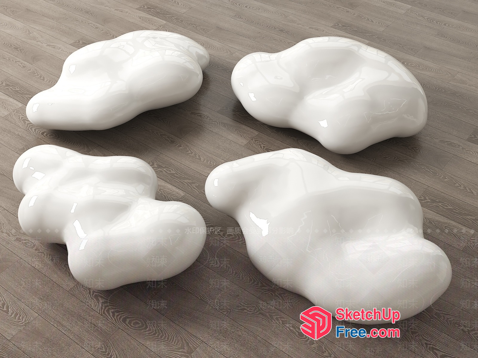 Organic-Shaped White Furniture Pieces 3D SketchUp File