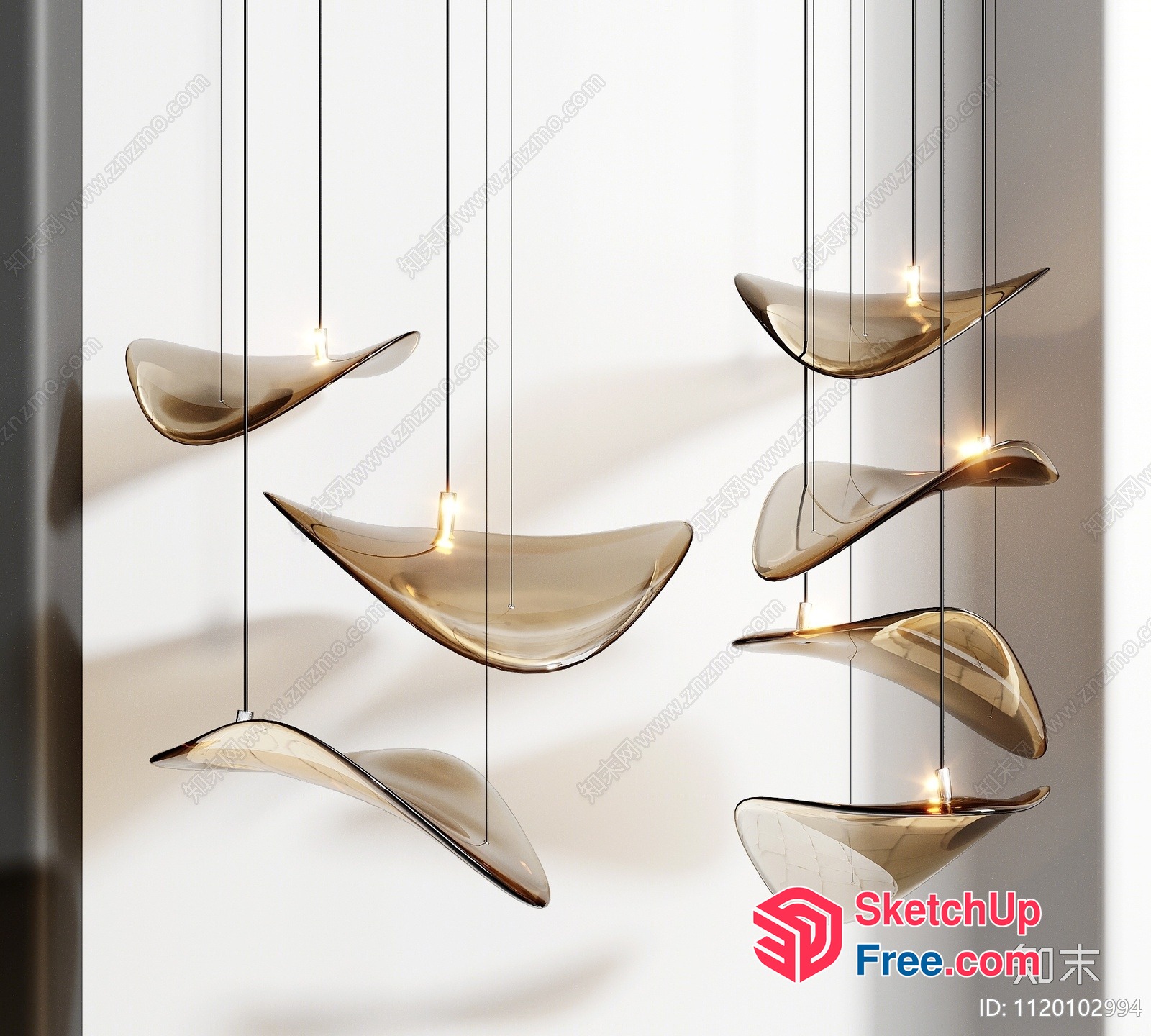Elegant Hanging Glass Pendant Light Fixtures 3D SketchUp File