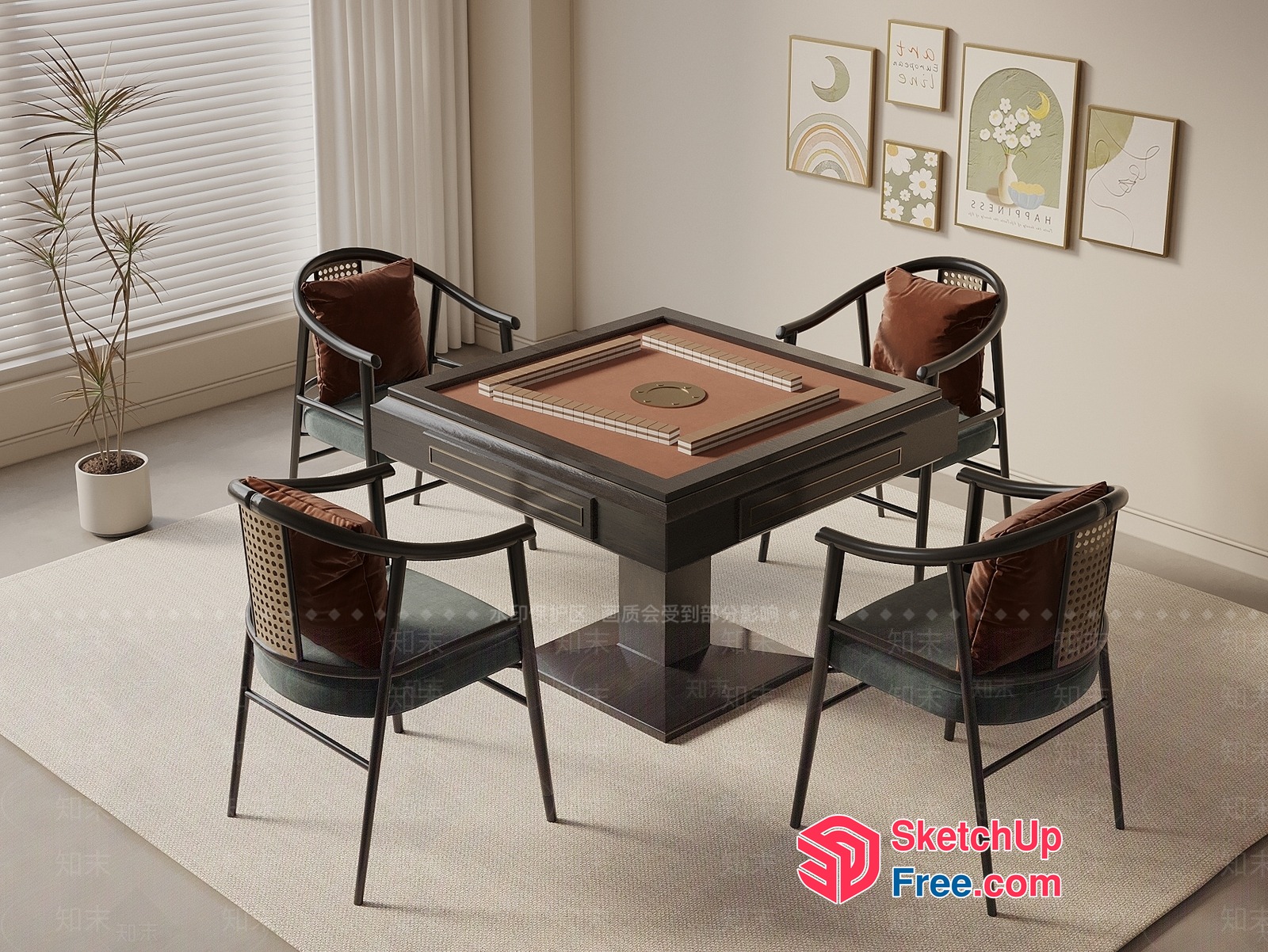 Elegant Dining Room With Modern Furniture And Artwork 3D SketchUp File