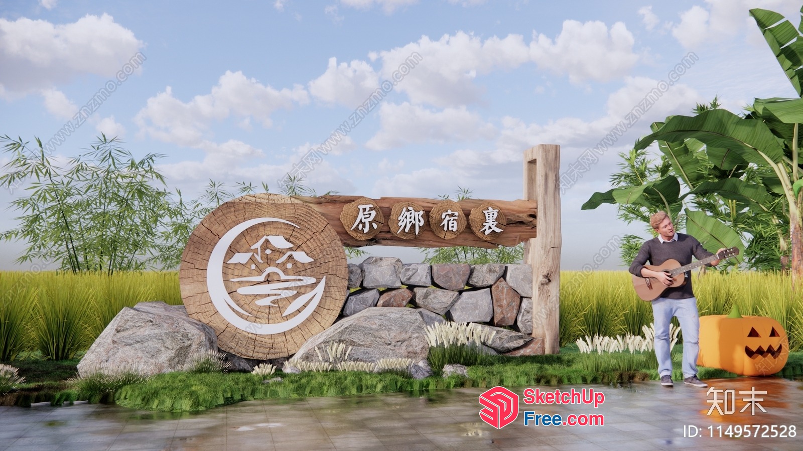 Asian-Inspired Outdoor Decor With Natural Elements 3D SketchUp File