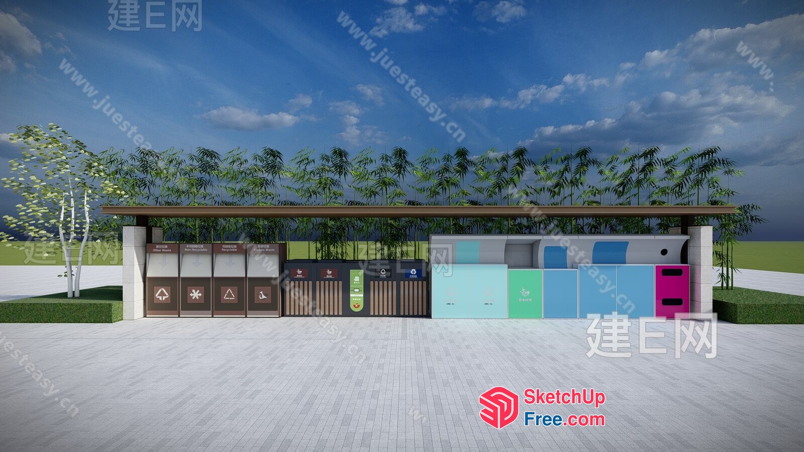 Outdoor Garbage And Recycling Bins 3D SketchUp File
