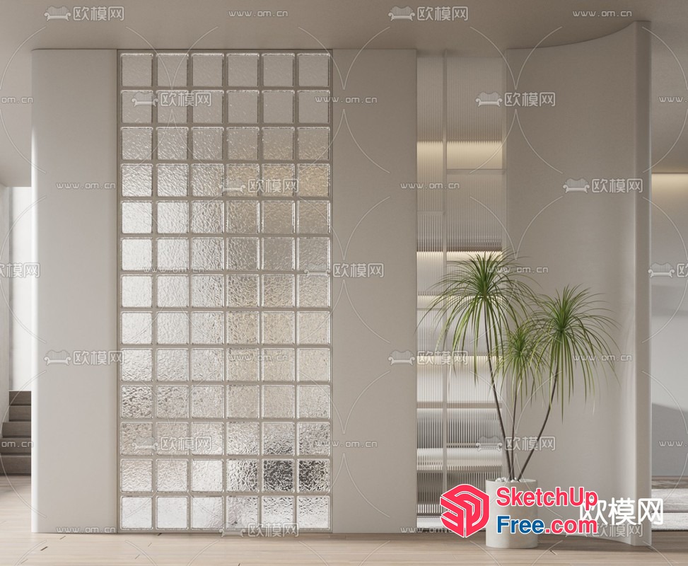 Glass Brick Wall Partition 3D SketchUp File