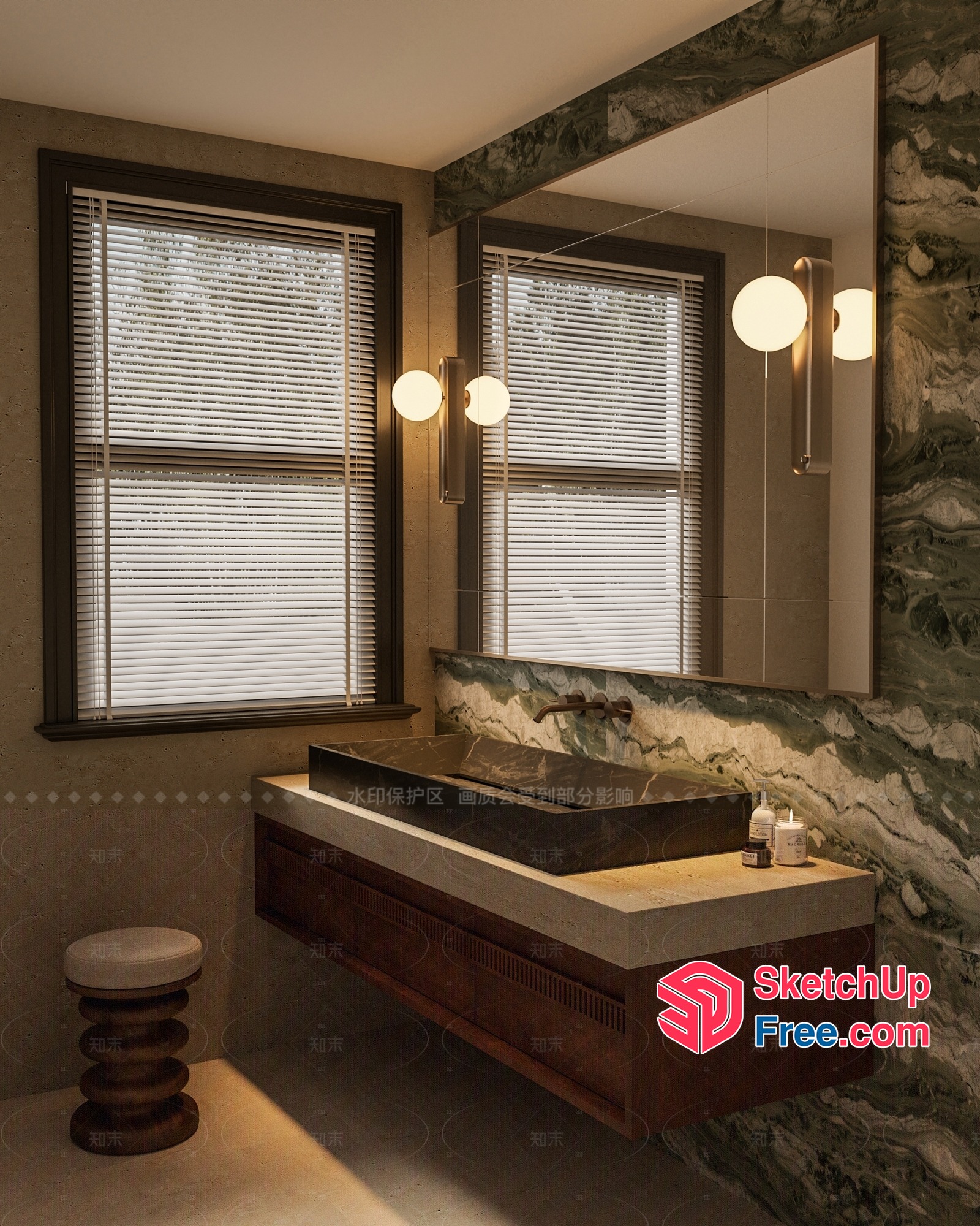 Modern Bathroom Decor With Natural Stone And Wood Accents 3D SketchUp File