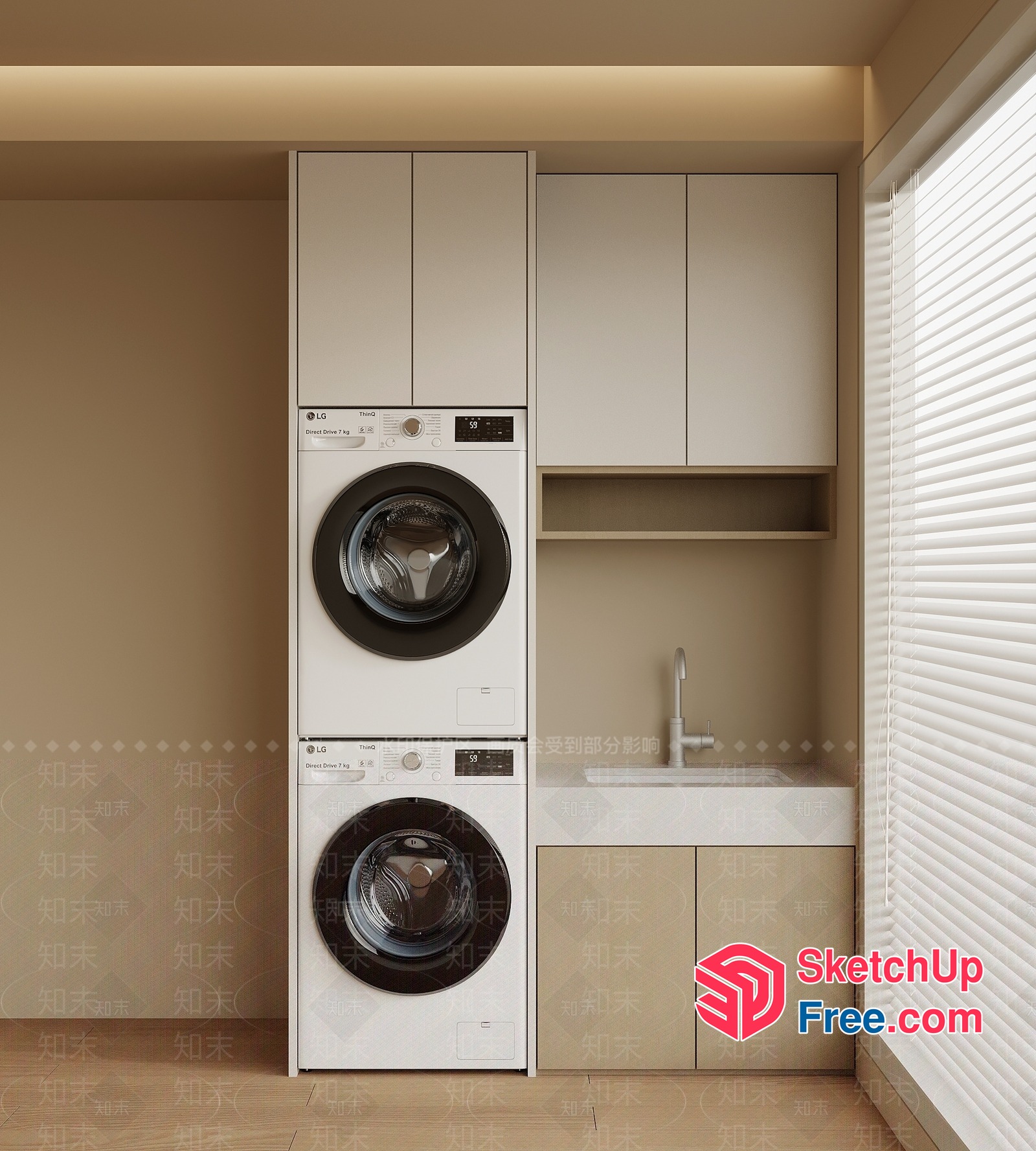Modern Laundry Room With Stackable Washing Machines 3D SketchUp File