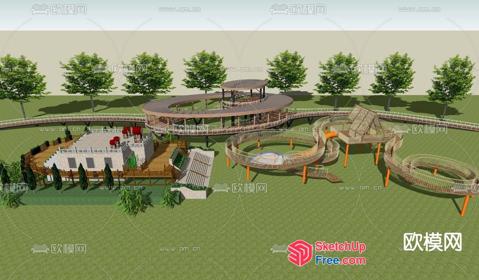 Luxurious Outdoor Lounge Area With Curved Rattan Furniture 3D SketchUp File