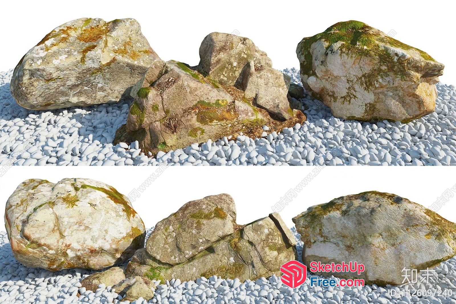 Mossy Stones On Gravel Ground 3D SketchUp File
