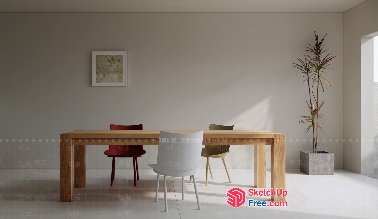 Minimalist Modern Interior With Wooden Table And Chairs 3D SketchUp File