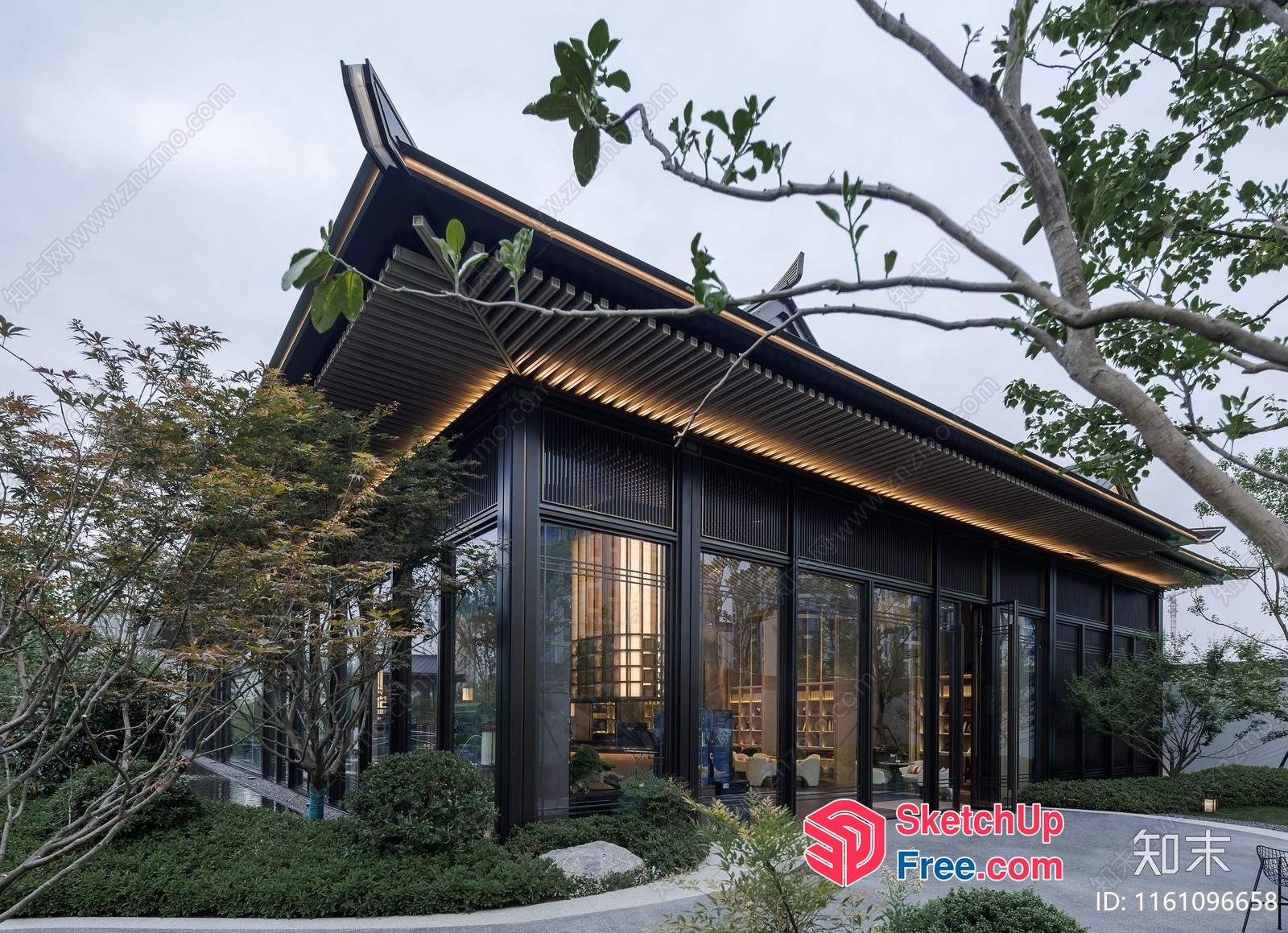 Asian-Inspired Modern Home 3D SketchUp File
