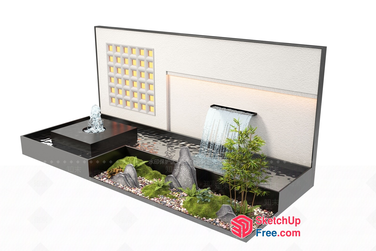 Zen-Inspired Water Feature With Natural Elements 3D SketchUp File