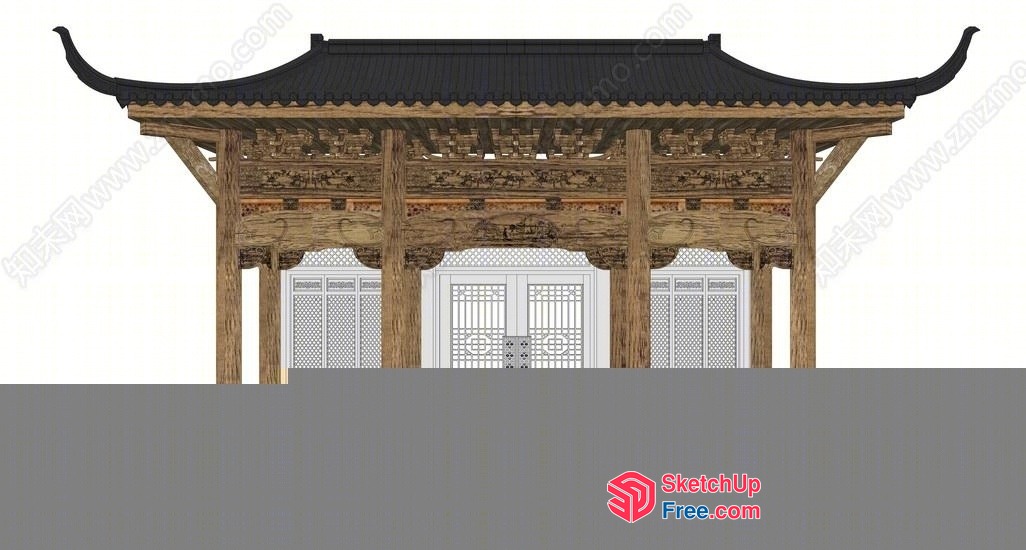 Traditional Asian-Style Pavilion With Ornate Roof And Pillars 3D SketchUp File