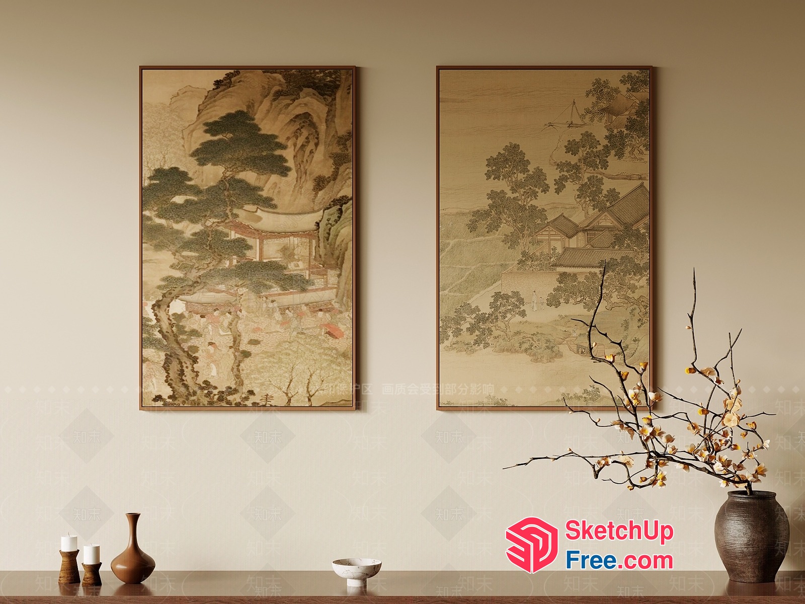 Traditional Asian Landscape Artwork Collection 3D SketchUp File