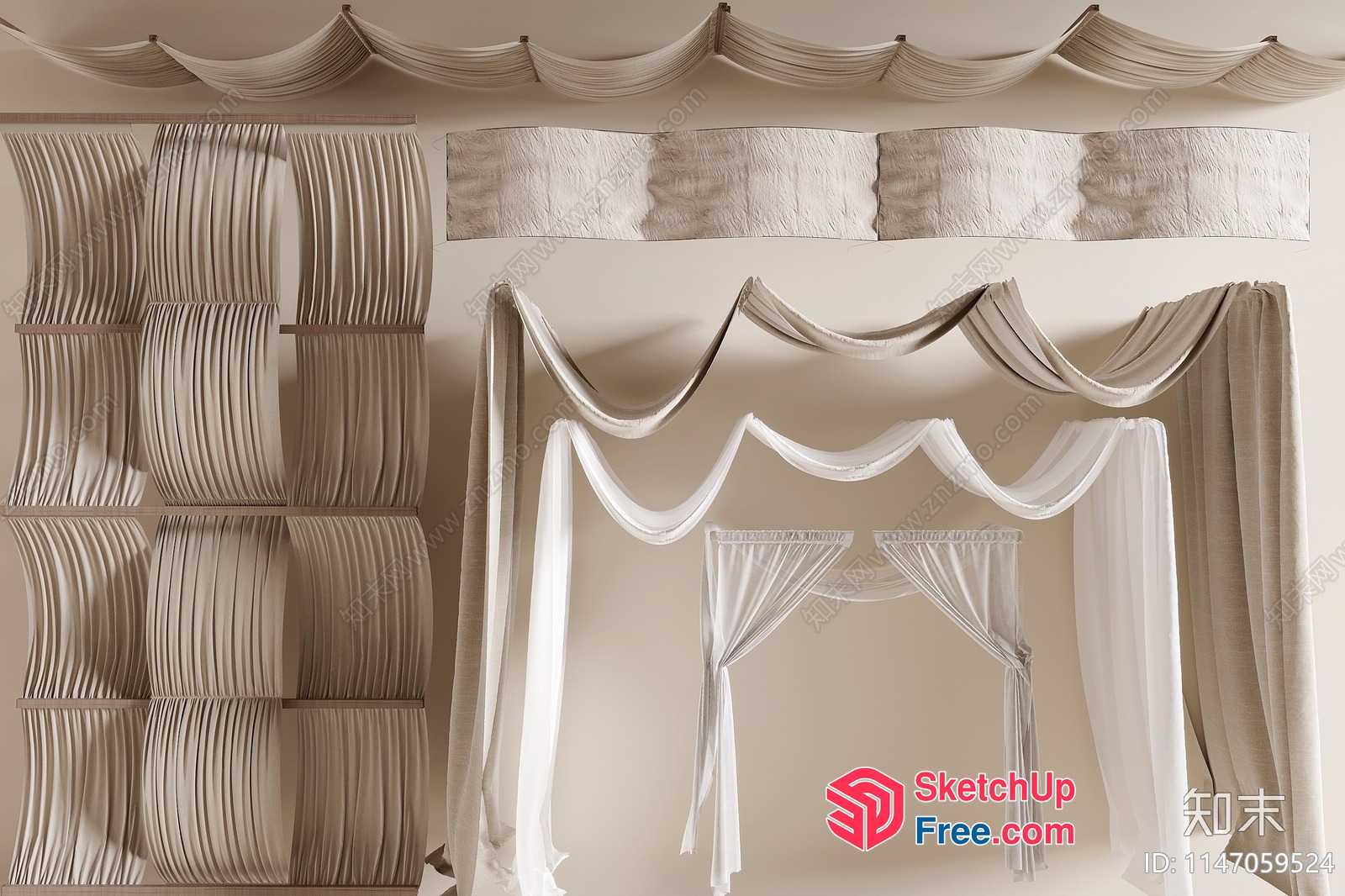 White Curtain Designs And Decorations 3D SketchUp File