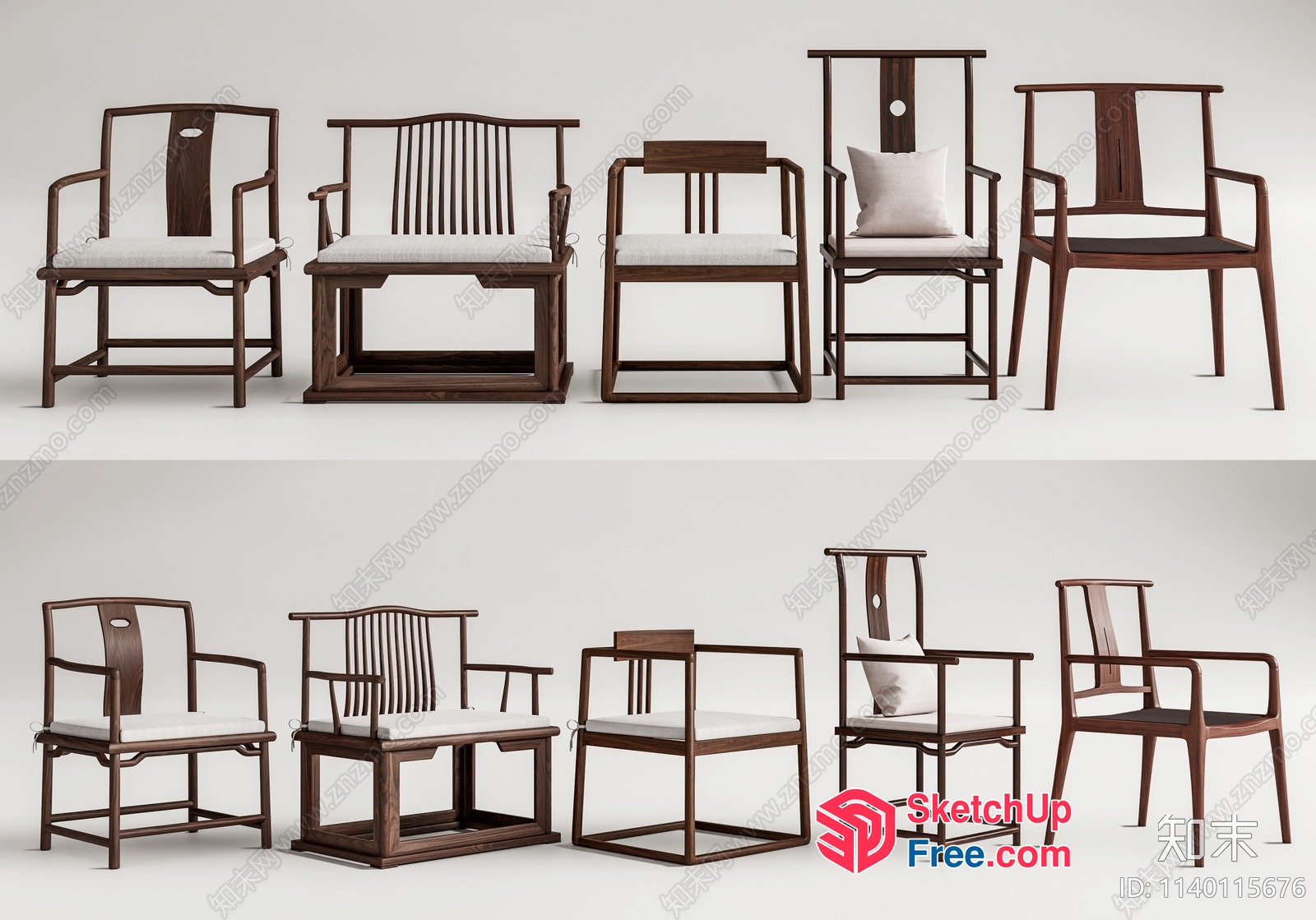 Asian-Inspired Wooden Chairs 3D SketchUp File
