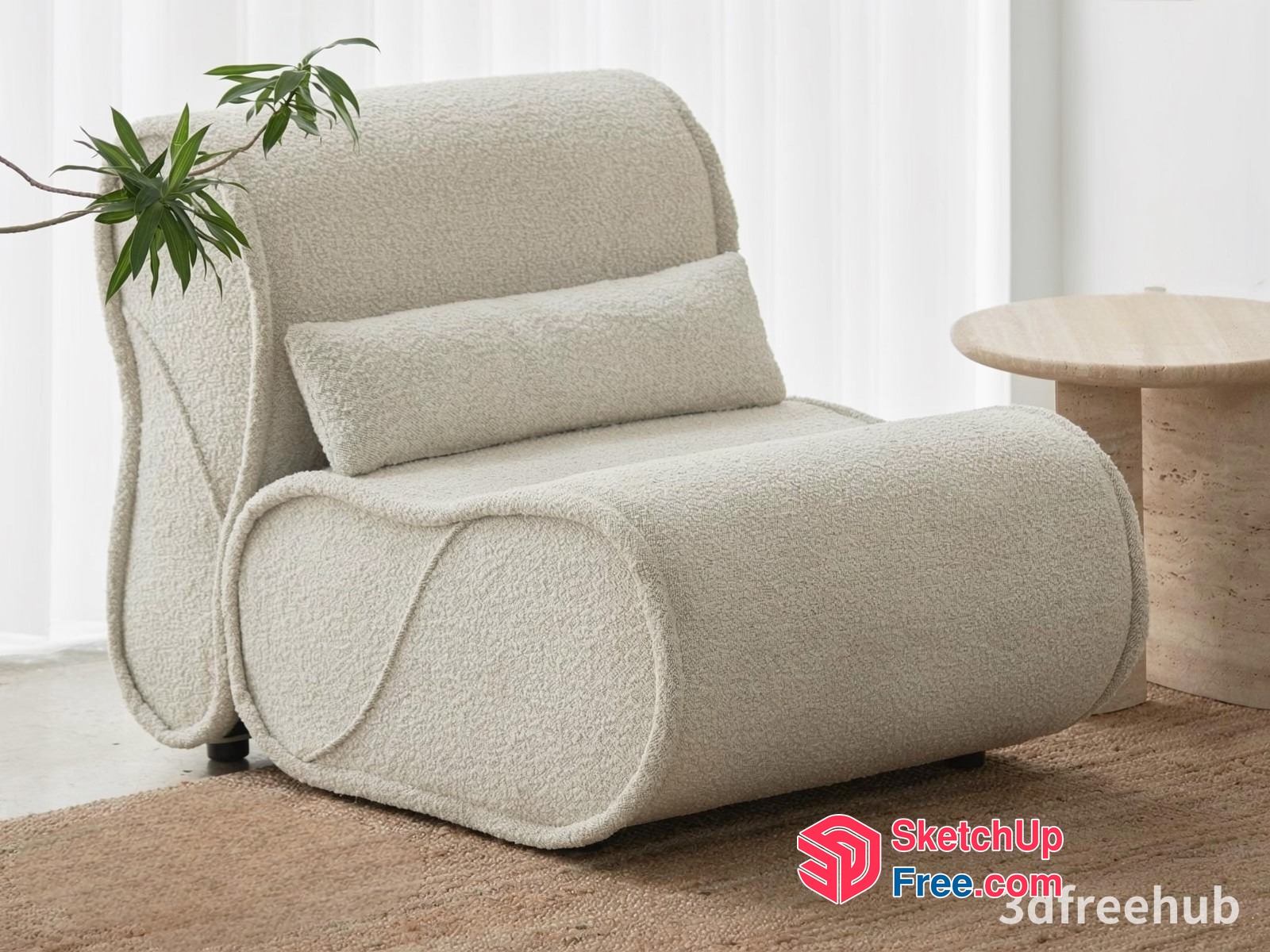 Creamy Style Armchair With Pillows 3D SketchUp File