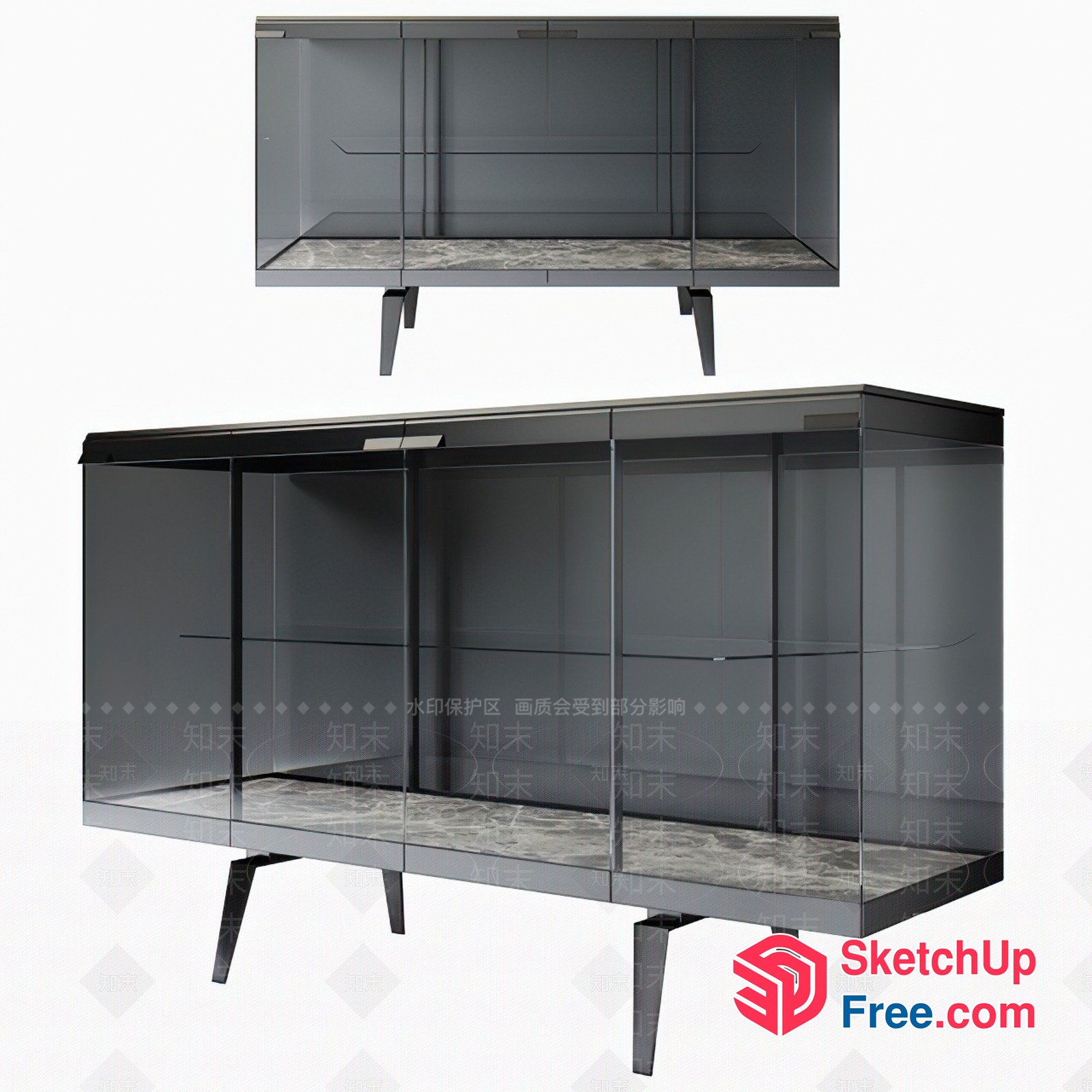 Modern Glass Display Cabinet With Marble Base 3D SketchUp File
