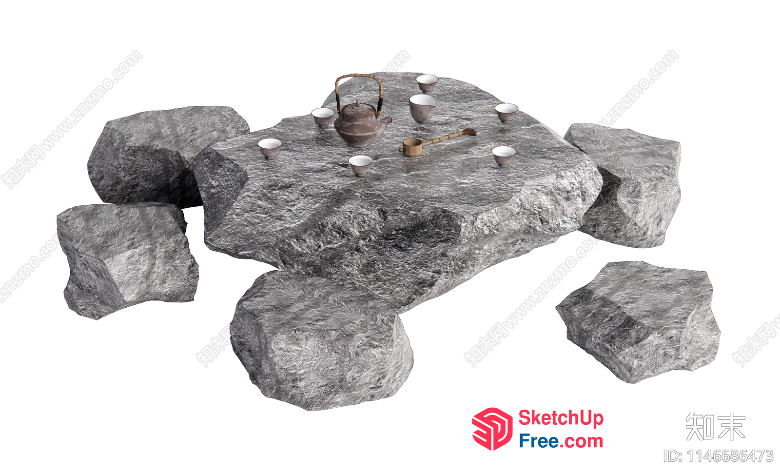 Wabi-Sabi Style Stone Table And Chairs 3D SketchUp File