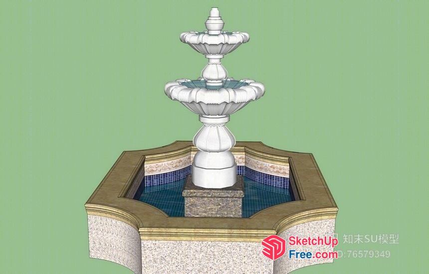 Elegant White Water Fountain With Blue Tile Surround 3D SketchUp File