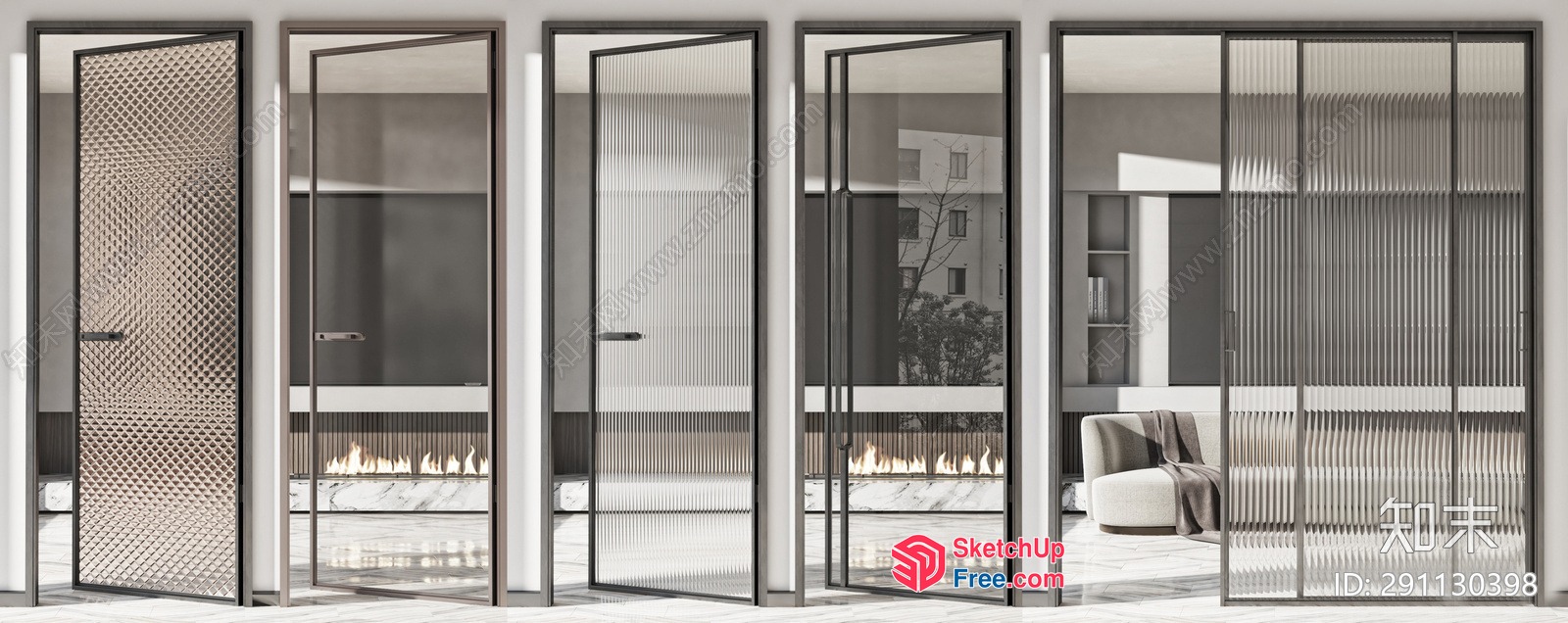 Sleek Modern Glass Door And Wall 3D SketchUp File
