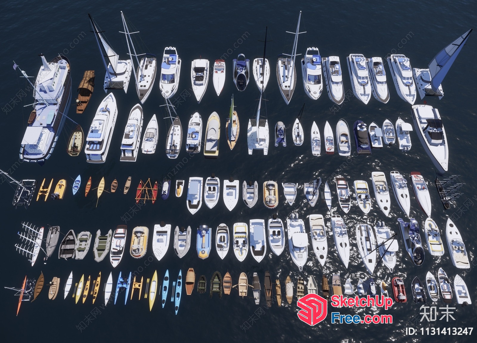 Aerial View Of Boats And Watercraft In A Marina 3D SketchUp File