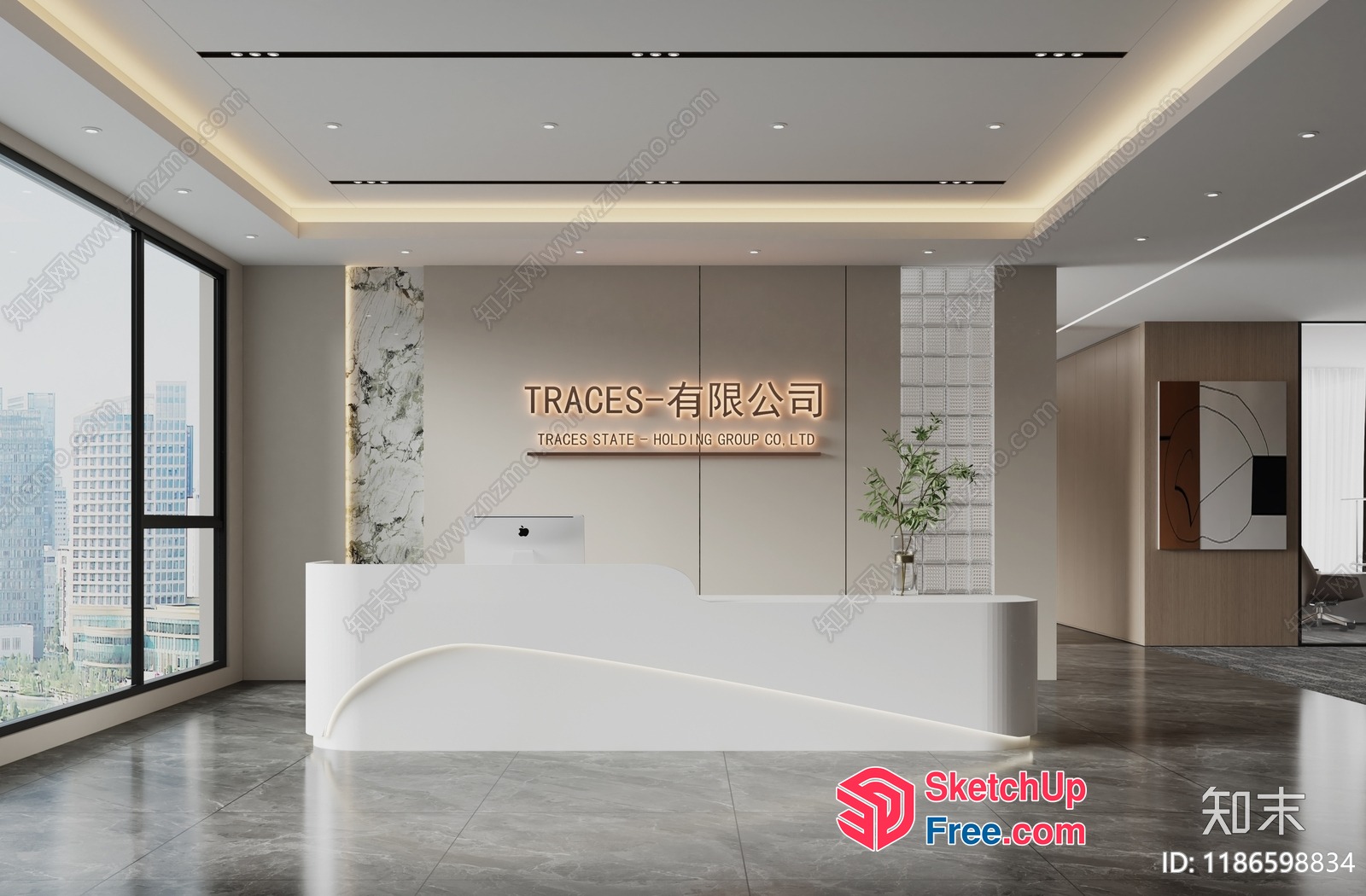 Modern Reception Desk With Sleek Design And Natural Light 3D SketchUp File