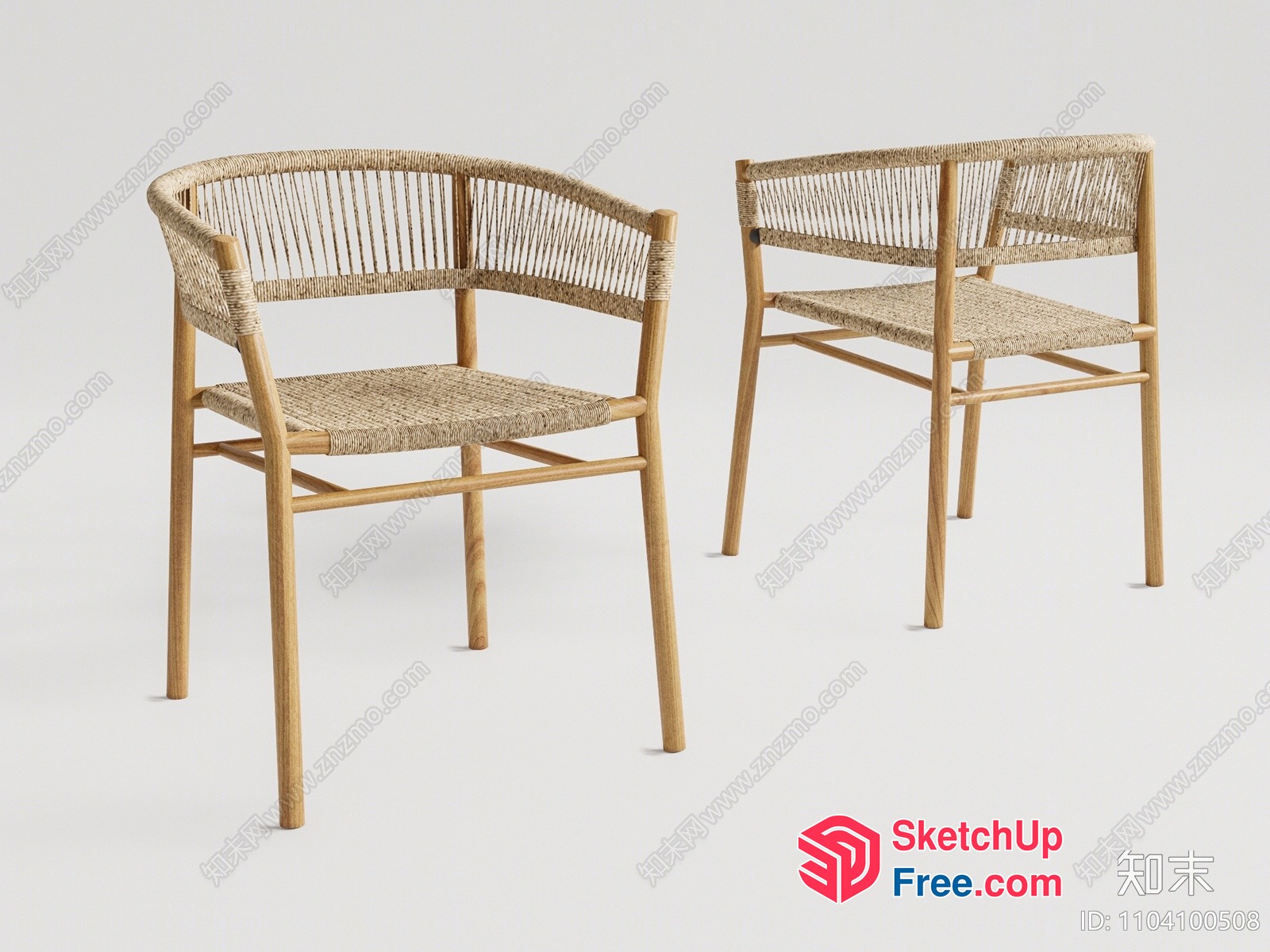 Modern Rattan Armchair With Natural Woven Seat And Back 3D SketchUp File