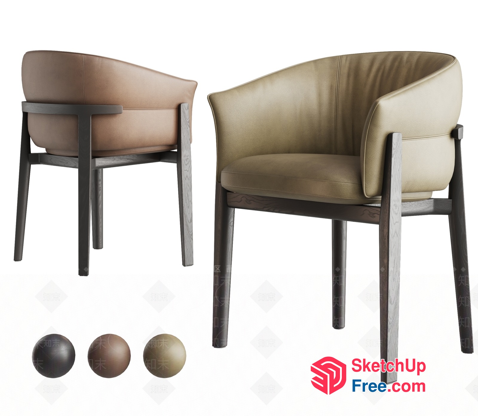 Modern Leather Accent Chair With Wooden Legs 3D SketchUp File