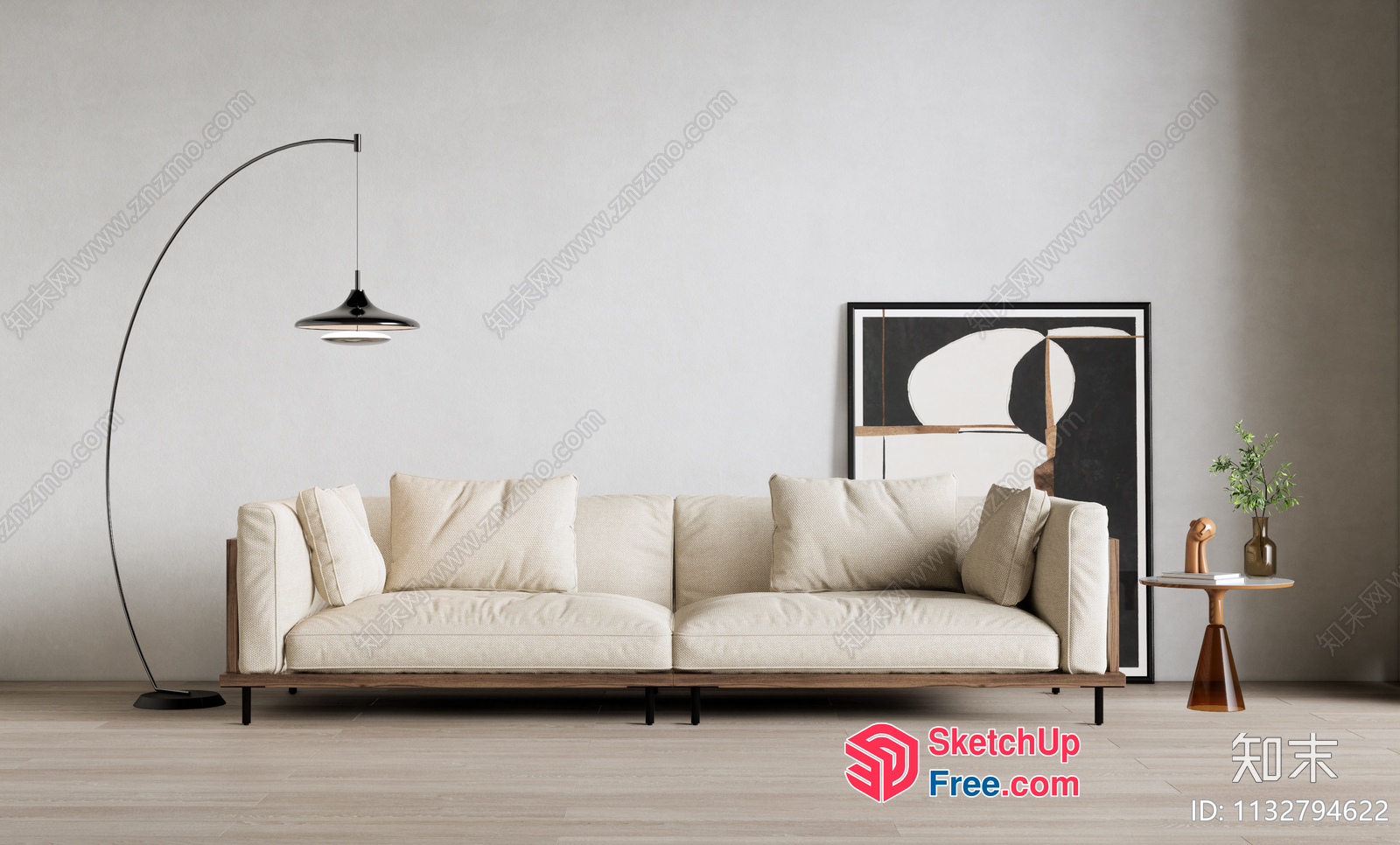 Modern Minimalist Living Room With Creamy Sofa 3D SketchUp File