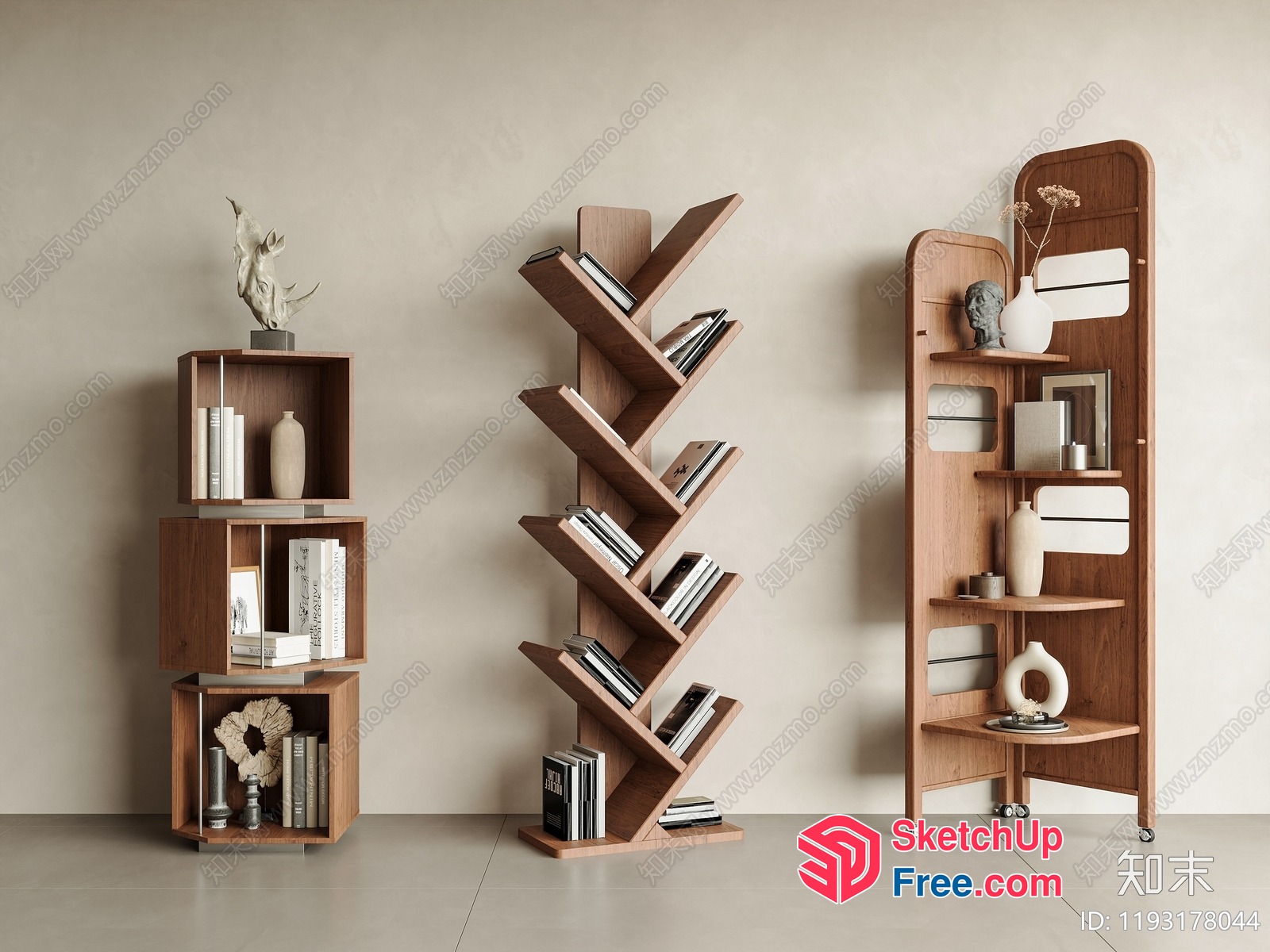 Modern Bookcase Collection With Decorative Shelf 3D SketchUp File