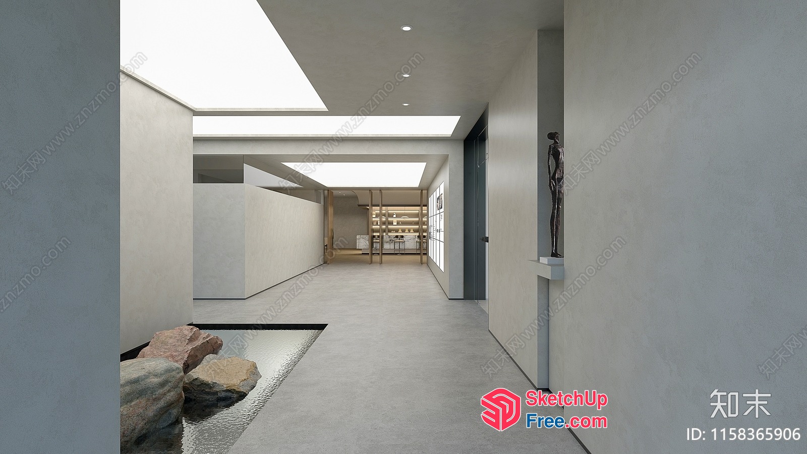 Modern Minimalist Interior With Water Feature 3D SketchUp File