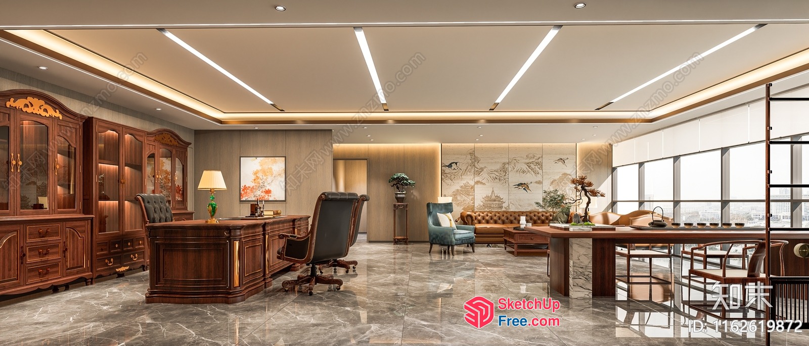 Elegant Office Space With Modern Furniture And Artwork 3D SketchUp File