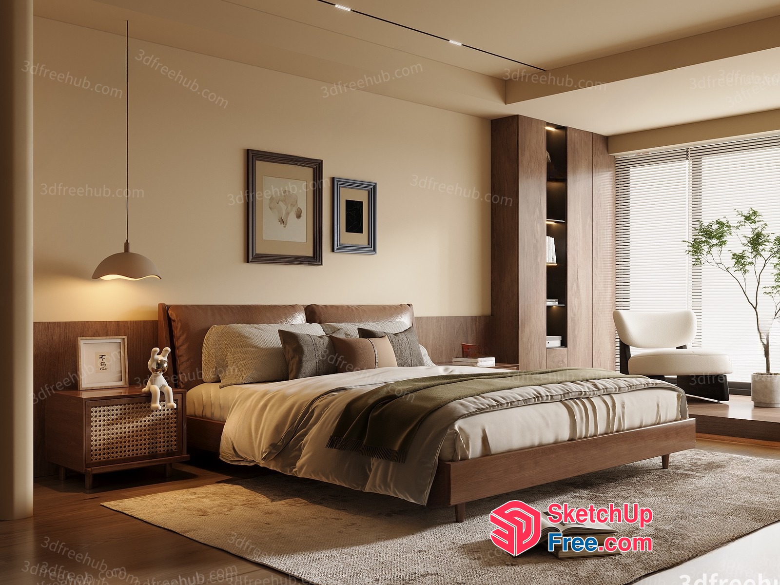 Modern Bedroom With Minimalist Style And Natural Wood Accents 3D SketchUp File