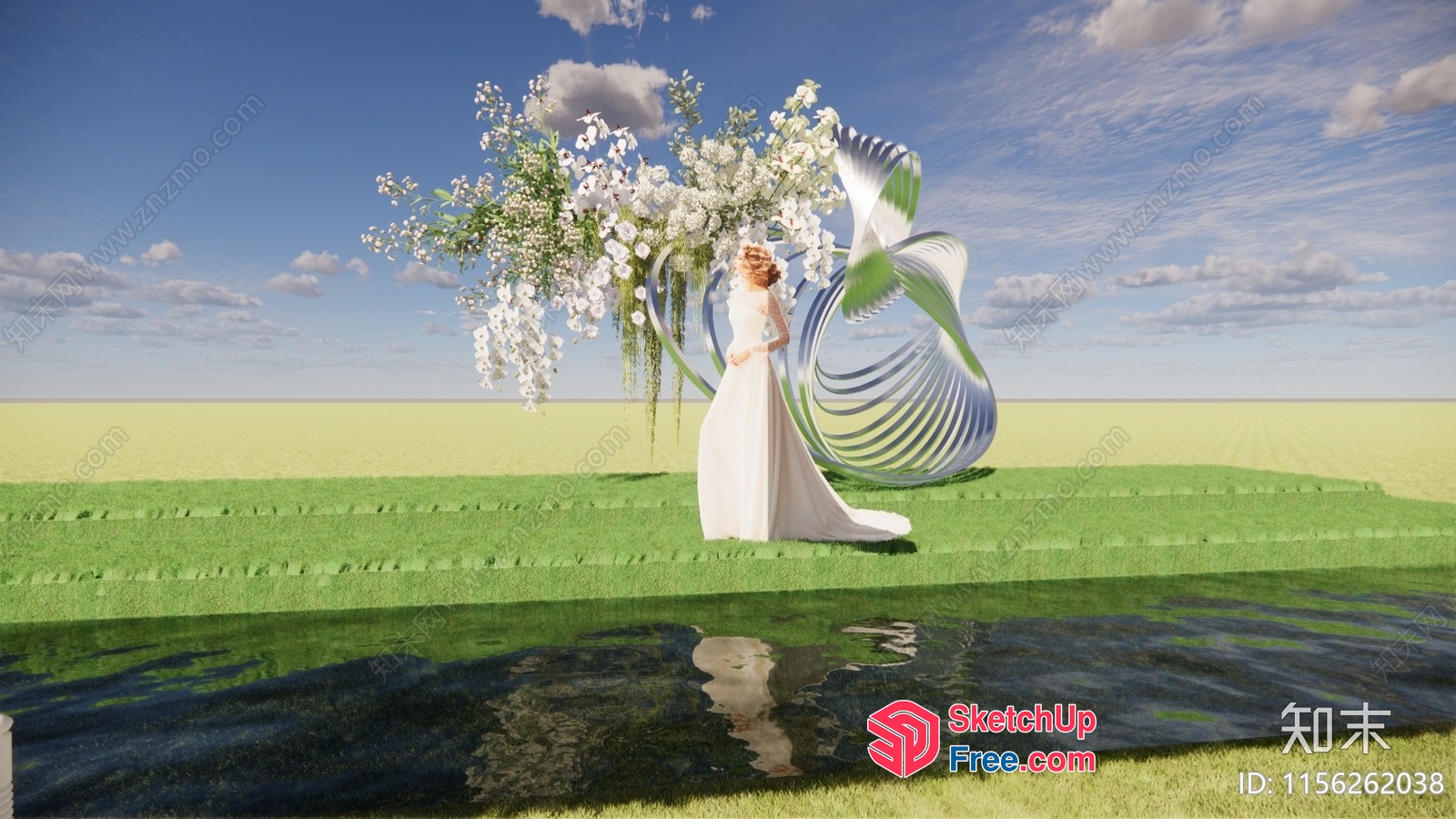 Woman In White Dress Standing In Front Of A Floral Archway 3D SketchUp File