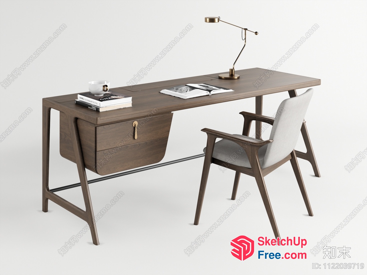 Modern Wooden Desk With Storage And Chair 3D SketchUp File
