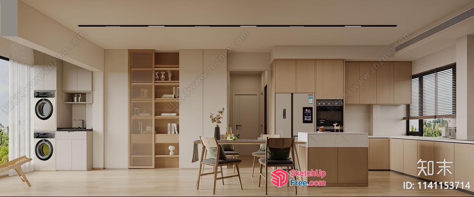 Modern Minimalist Kitchen And Dining Area 3D SketchUp File