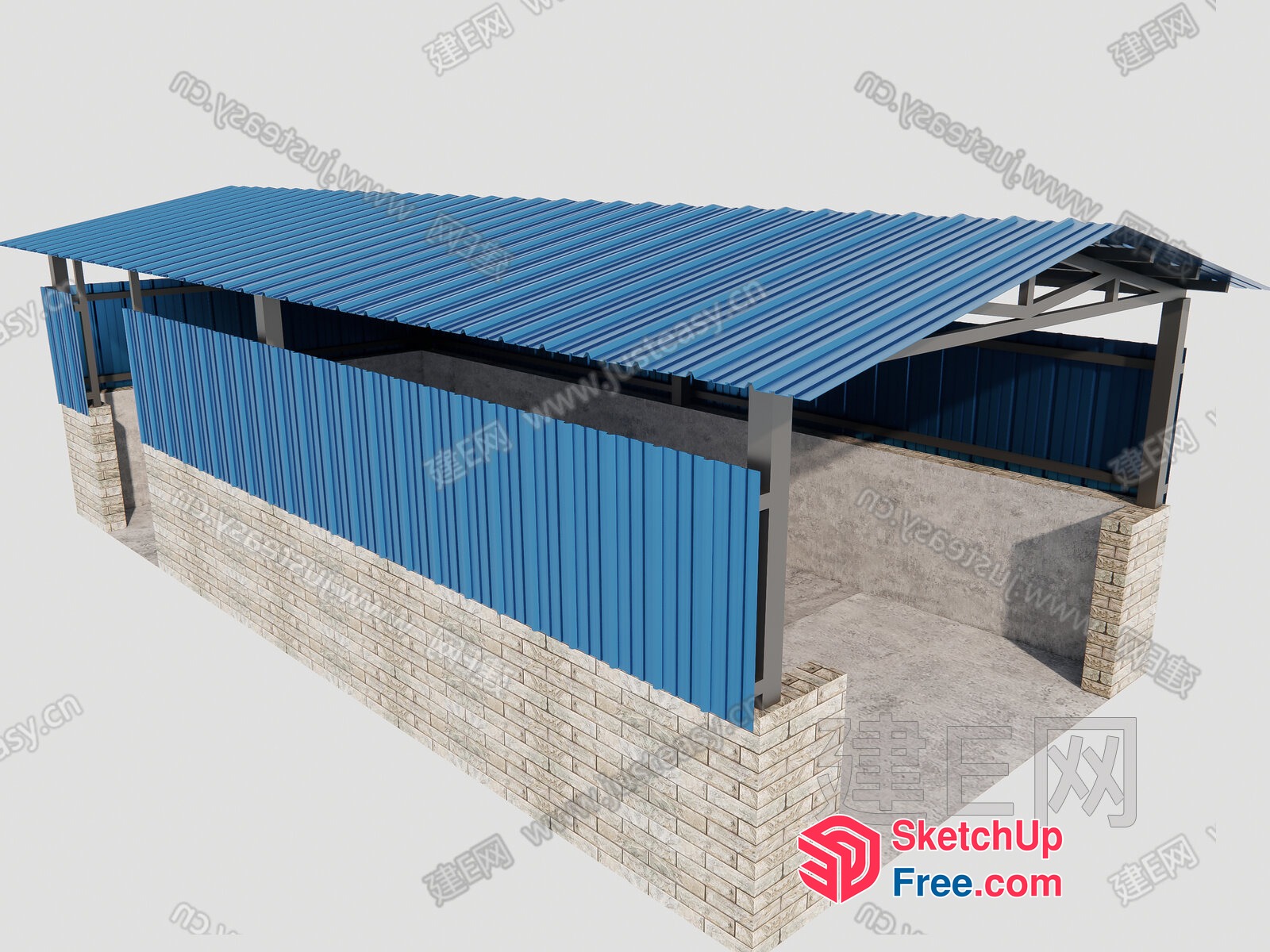 Blue Metal Roof And Wall Structure 3D SketchUp File
