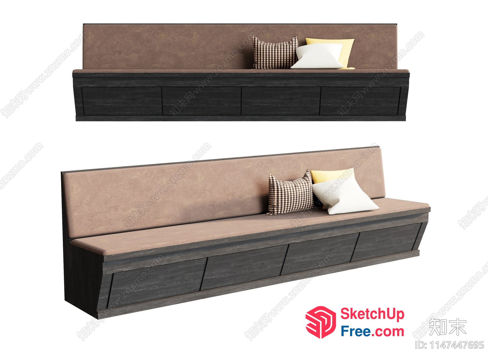 Long Wooden Bench With Pillows 3D SketchUp File