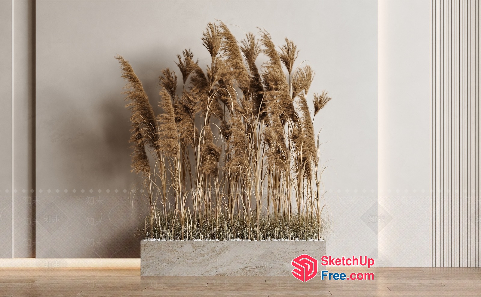 Tall Pampas Grass In Marble Planter 3D SketchUp File