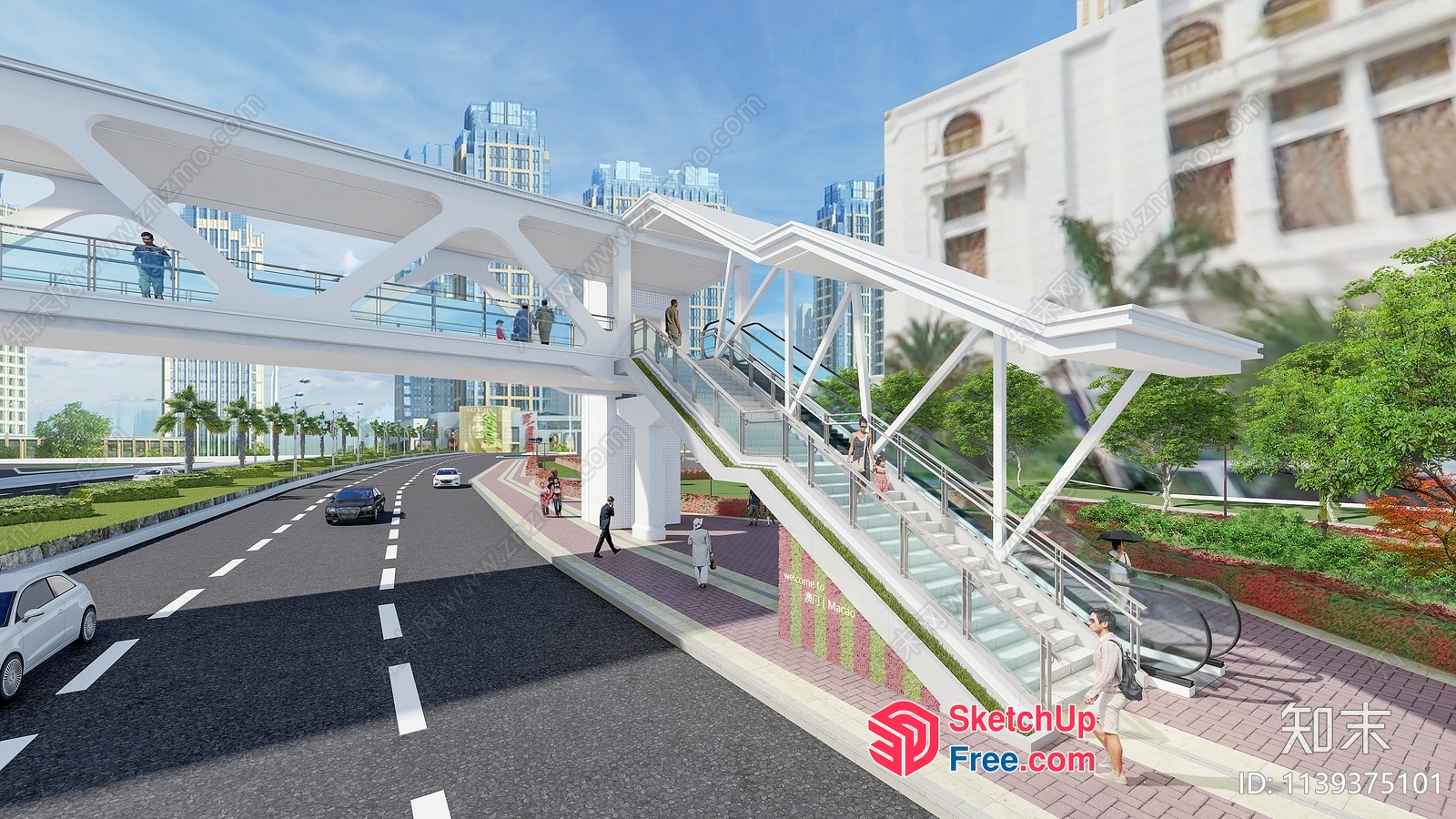 Modern Urban Overpass With Staircase And Escalator 3D SketchUp File