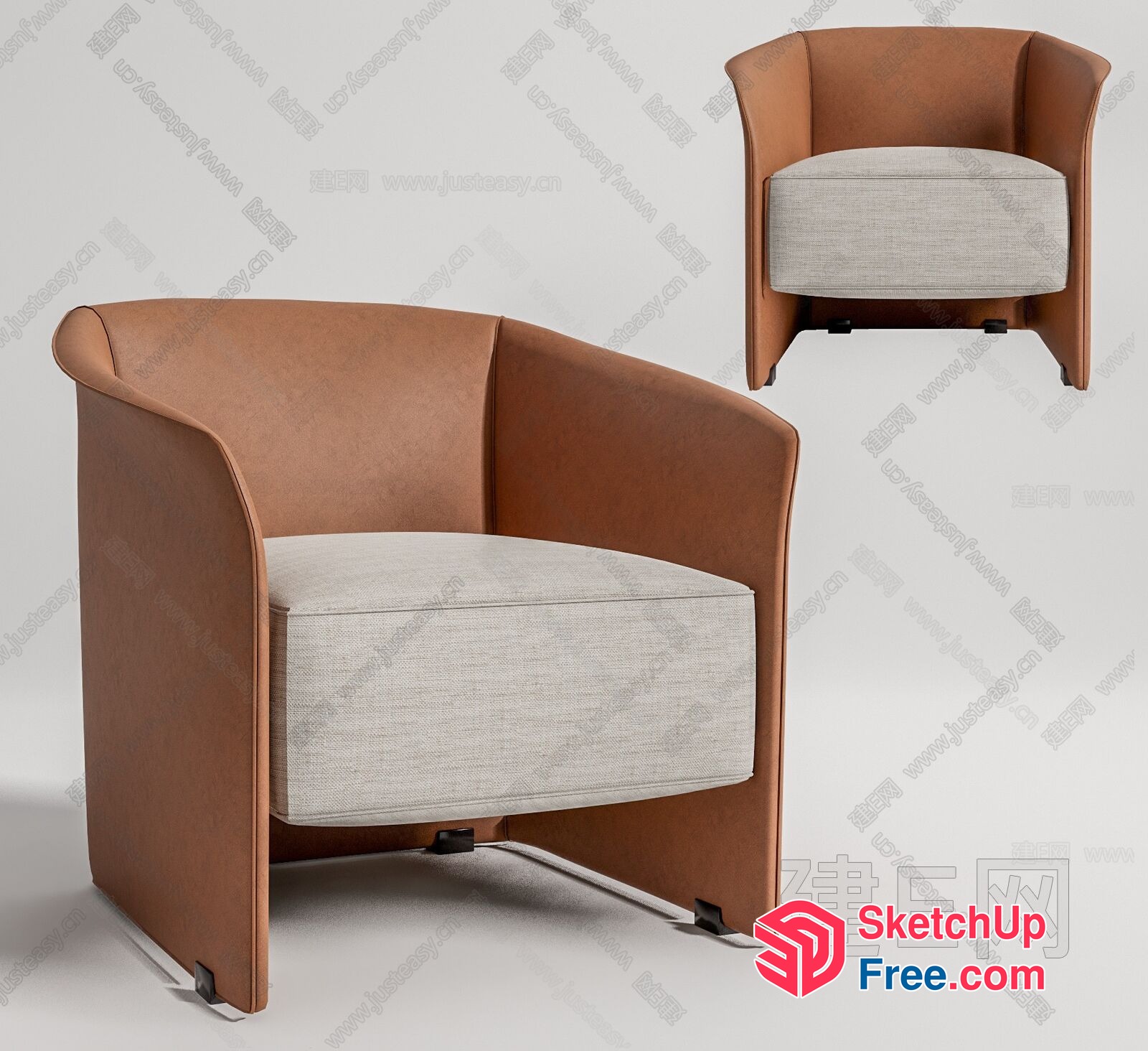 Modern Leather And Fabric Accent Chair 3D SketchUp File