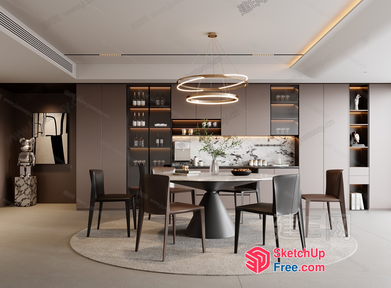 Modern Dining Room With Sleek Furniture And Lighting 3D SketchUp File