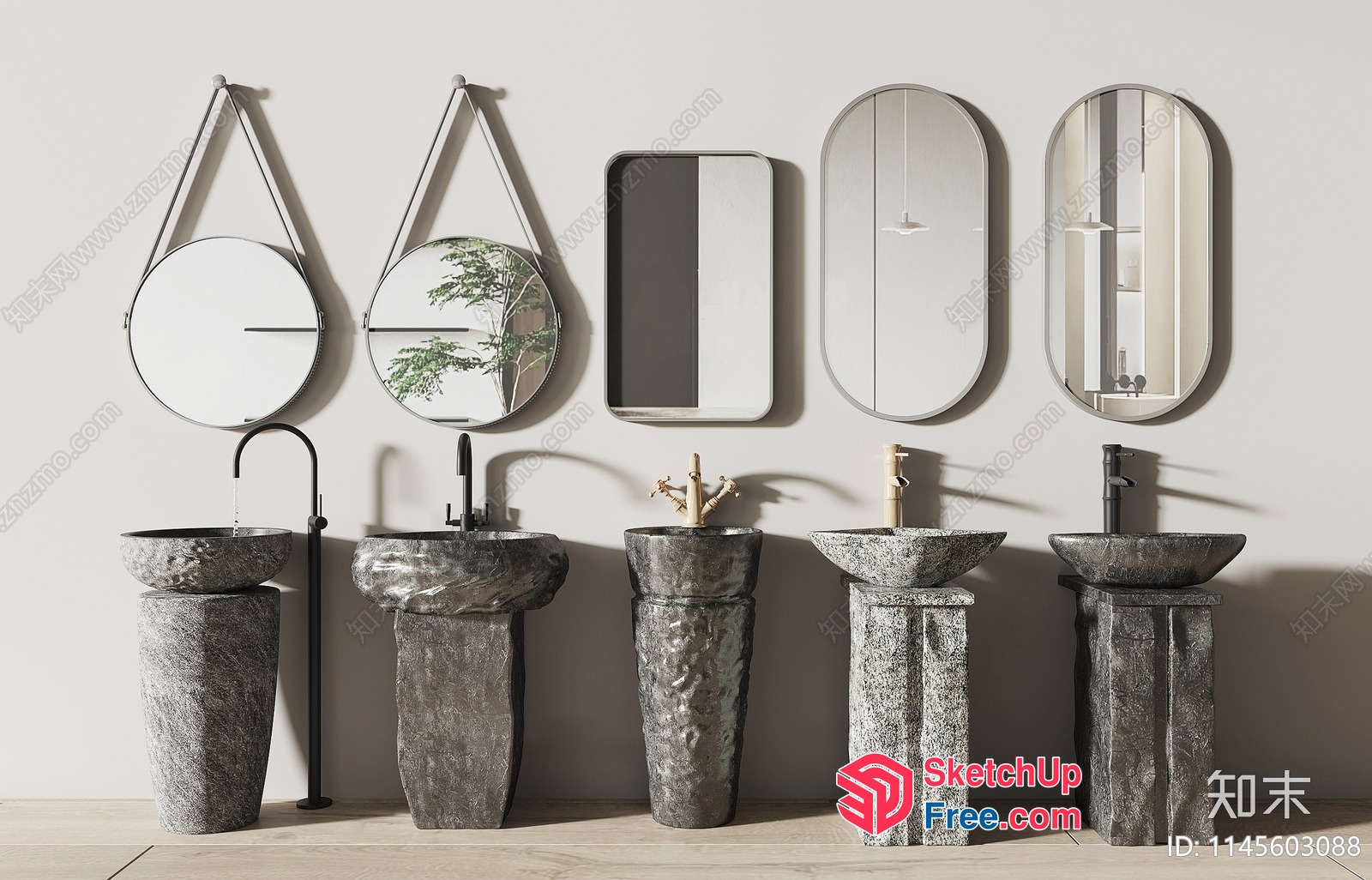 Luxurious Bathroom Vanity Set With Marble Pedestals 3D SketchUp File