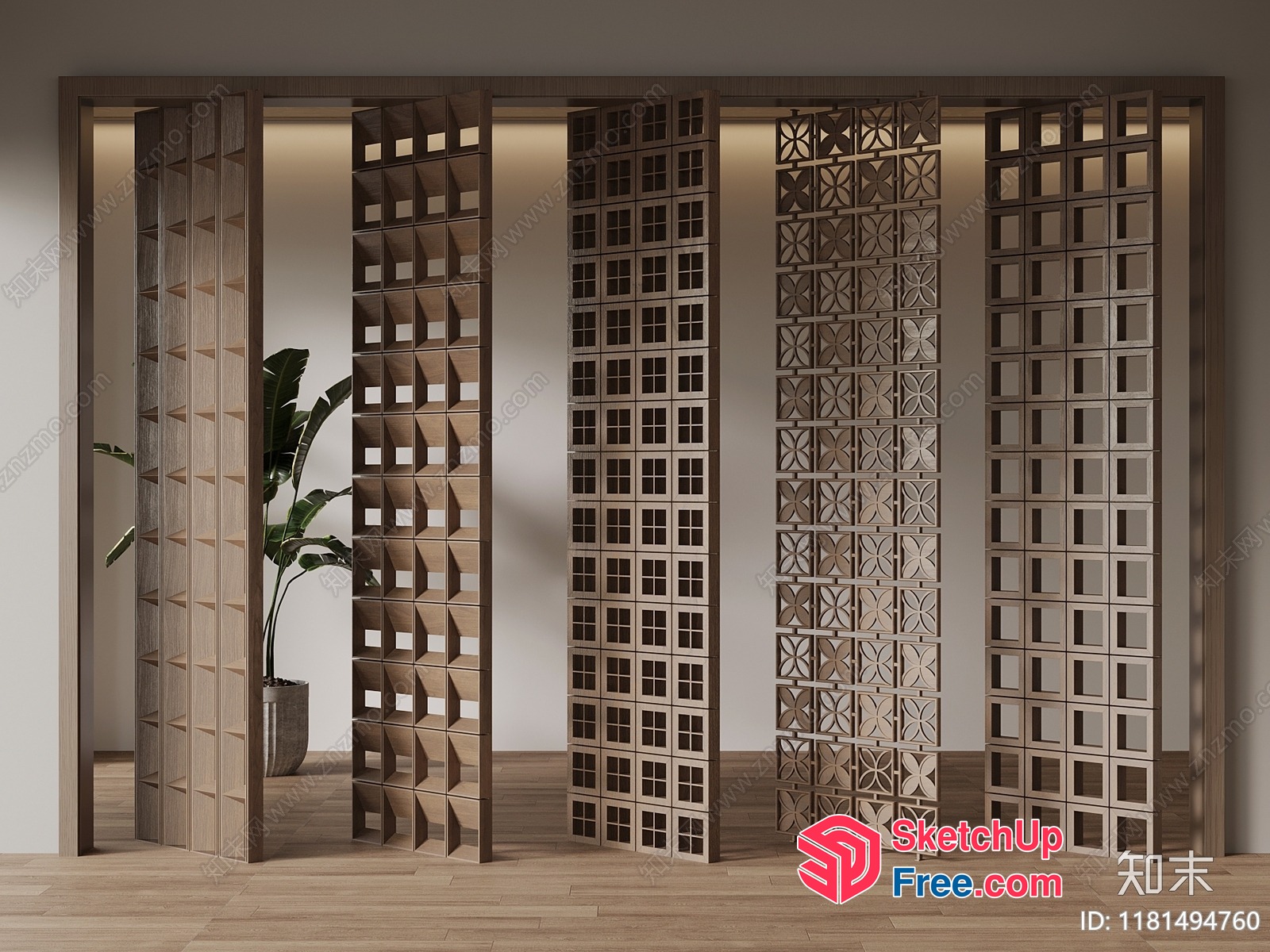 Partition Screen With Geometric And Floral Patterns 3D SketchUp File