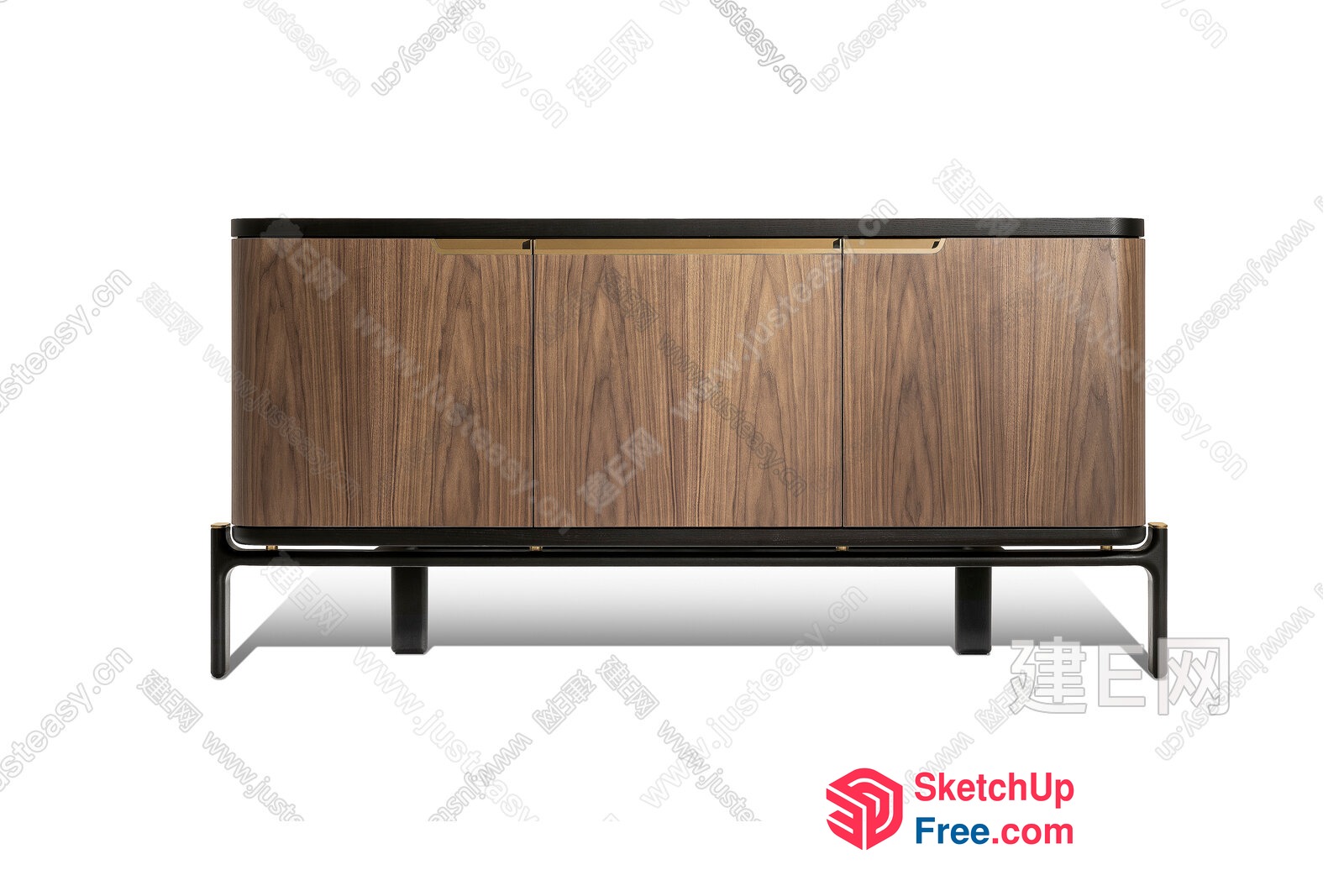 Wooden Sideboard With Black Metal Frame And Gold Accents 3D SketchUp File