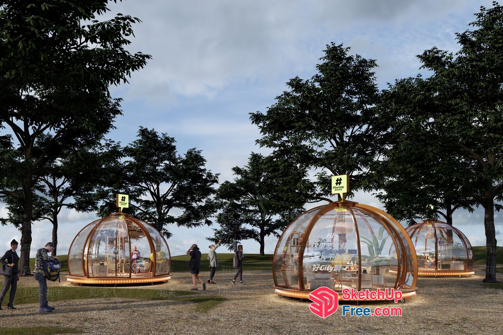 Transparent Glass Dome Structures In A Park 3D SketchUp File