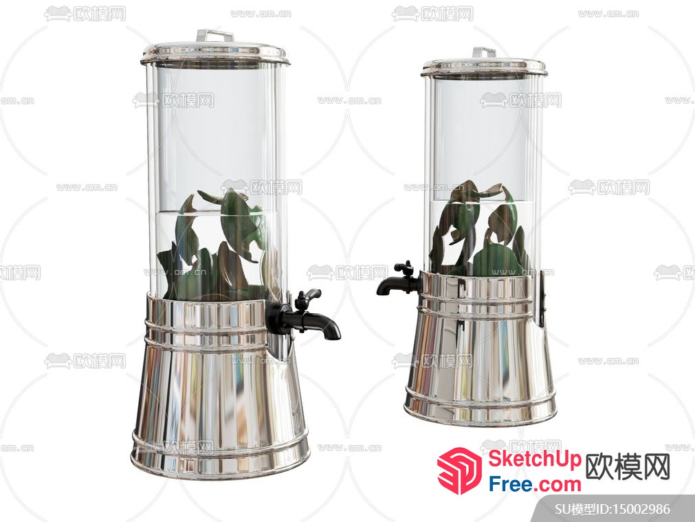 Tall Glass Water Dispensers With Black Faucets 3D SketchUp File