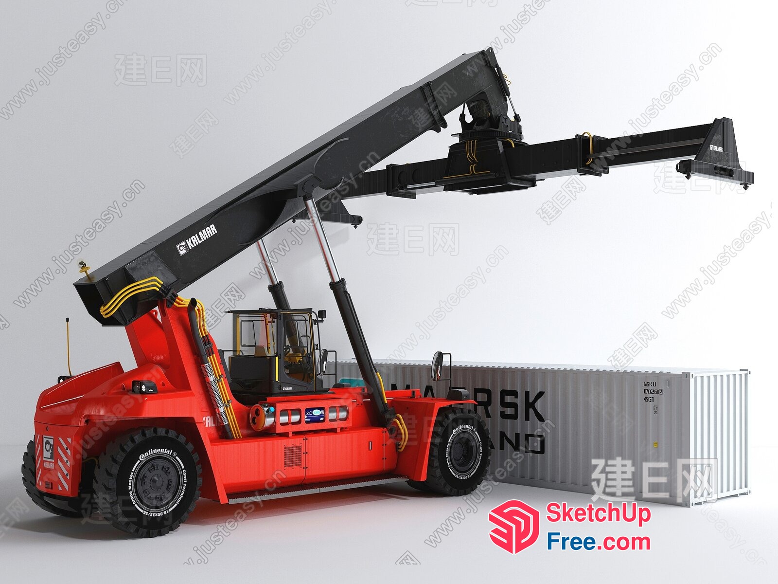 Red Forklift Unloading Container 3D SketchUp File