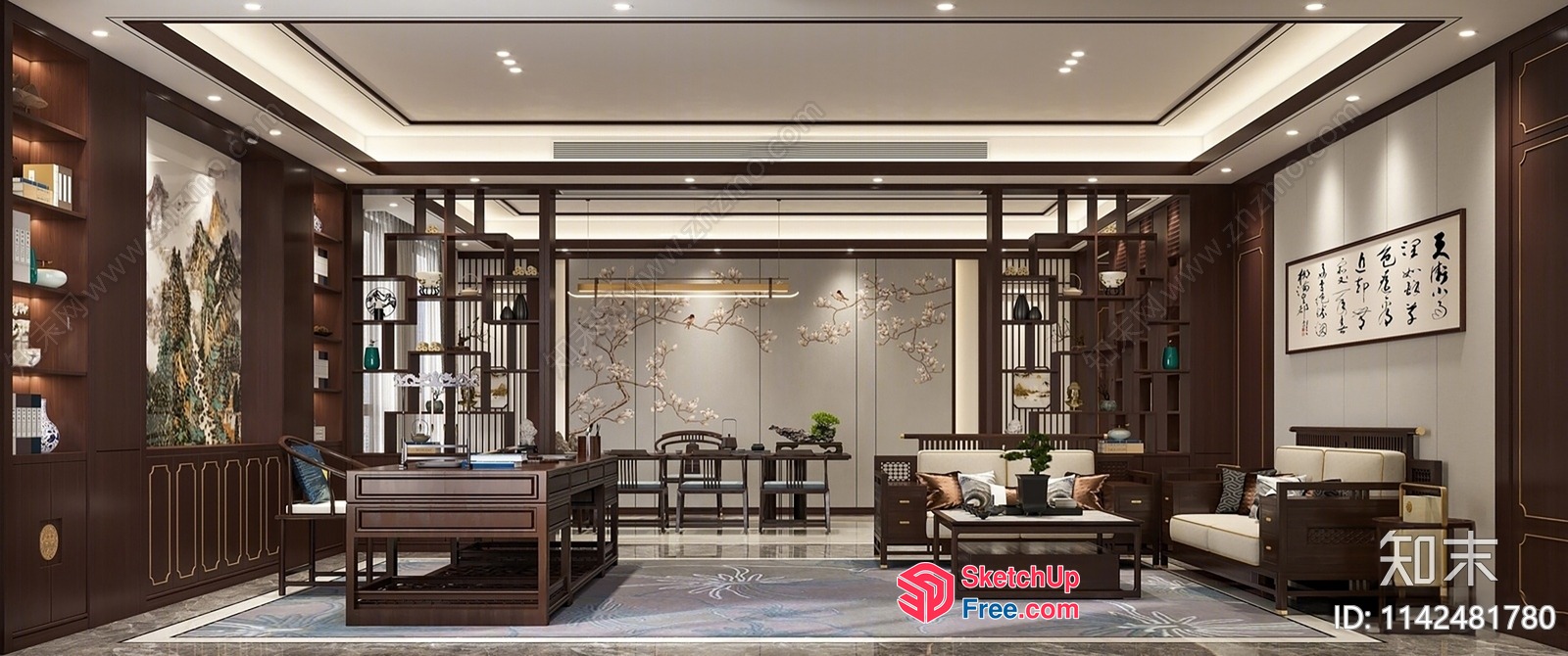 Elegant Asian-Style Living Room 3D SketchUp File