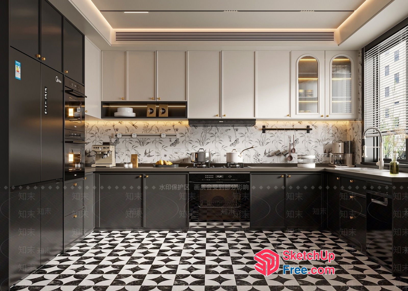 Modern Kitchen With Black And White Tiles 3D SketchUp File