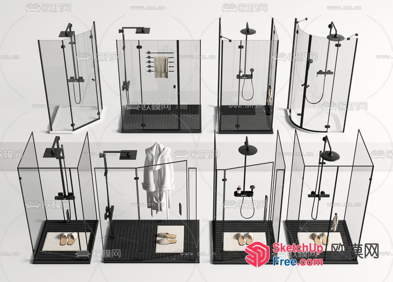Modern Bathroom Showers With Accessories 3D SketchUp File